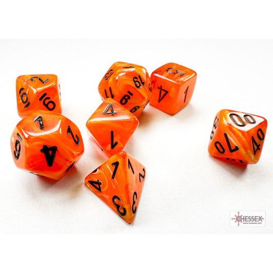 CHESSEX MINI 7 DIE POLYHEDRAL DICE SET: VORTEX ORANGE/BLACK