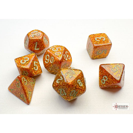 CHESSEX MINI 7 DIE POLYHEDRAL DICE SET: GLITTER GOLD/SILVER