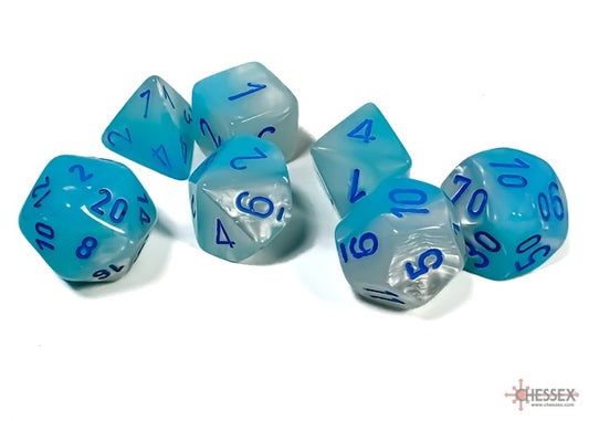 CHESSEX 7 DIE POLYHEDRAL DICE SET: GEMINI PEARL TURQUOISE - WHITE/BLUE