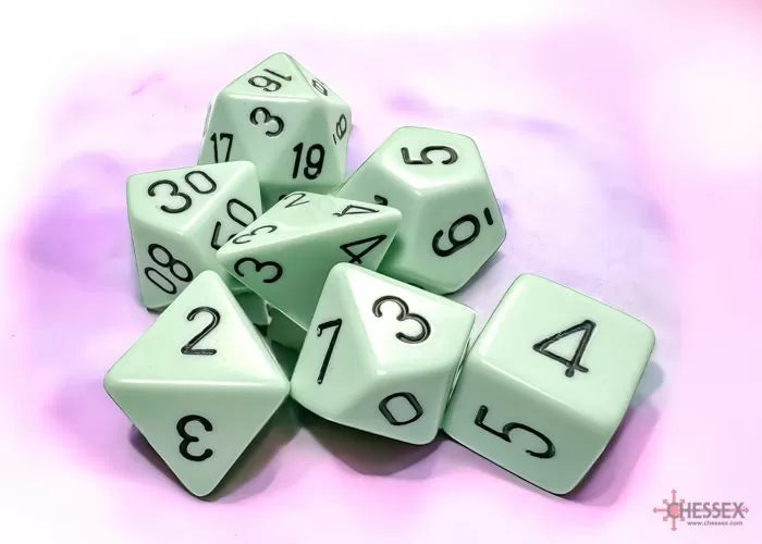 CHESSEX 7 DIE POLYHEDRAL DICE SET: PASTEL GREEN/BLACK