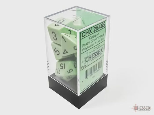 CHESSEX 7 DIE POLYHEDRAL DICE SET: PASTEL GREEN/BLACK