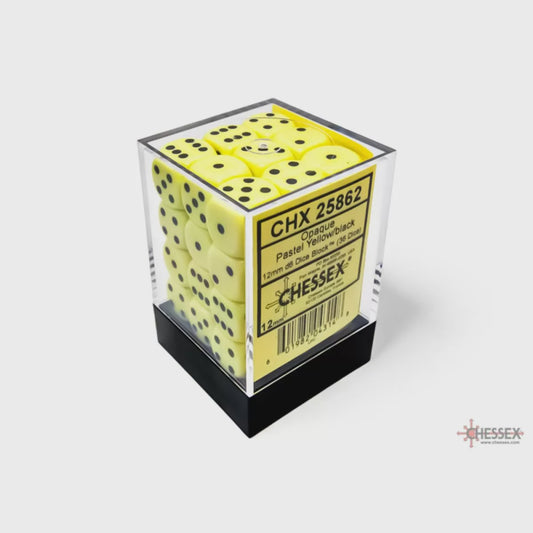 CHESSEX 12mm D6 DICE BLOCK (36 DICE) OPAQUE PASTEL YELLOW/BLACK