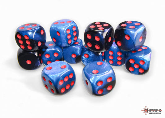HESSEX 16mm D6 DICE BLOCK (12 DICE) - GEMINI BLACK - STARLIGHT/RED