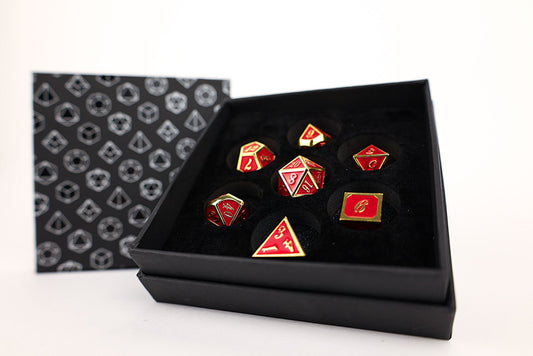 LPG METAL RPG DICE SET - SERIF RED/GOLD