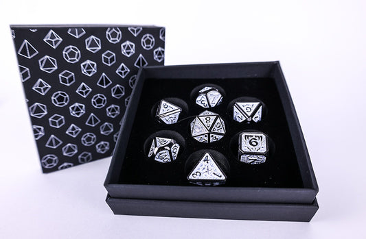 LPG METAL RPG DICE SET - DRACO DARK LIGHT BLUE/SILVER