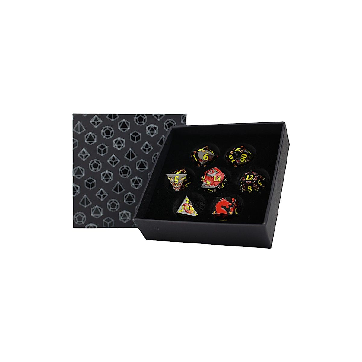 LPG METAL RPG DICE SET - INSCRIPTED DRAGON RED
