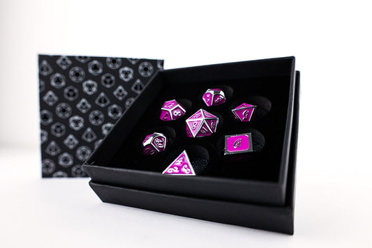 LPG METAL RPG DICE SET - SERIF PURPLE/SILVER
