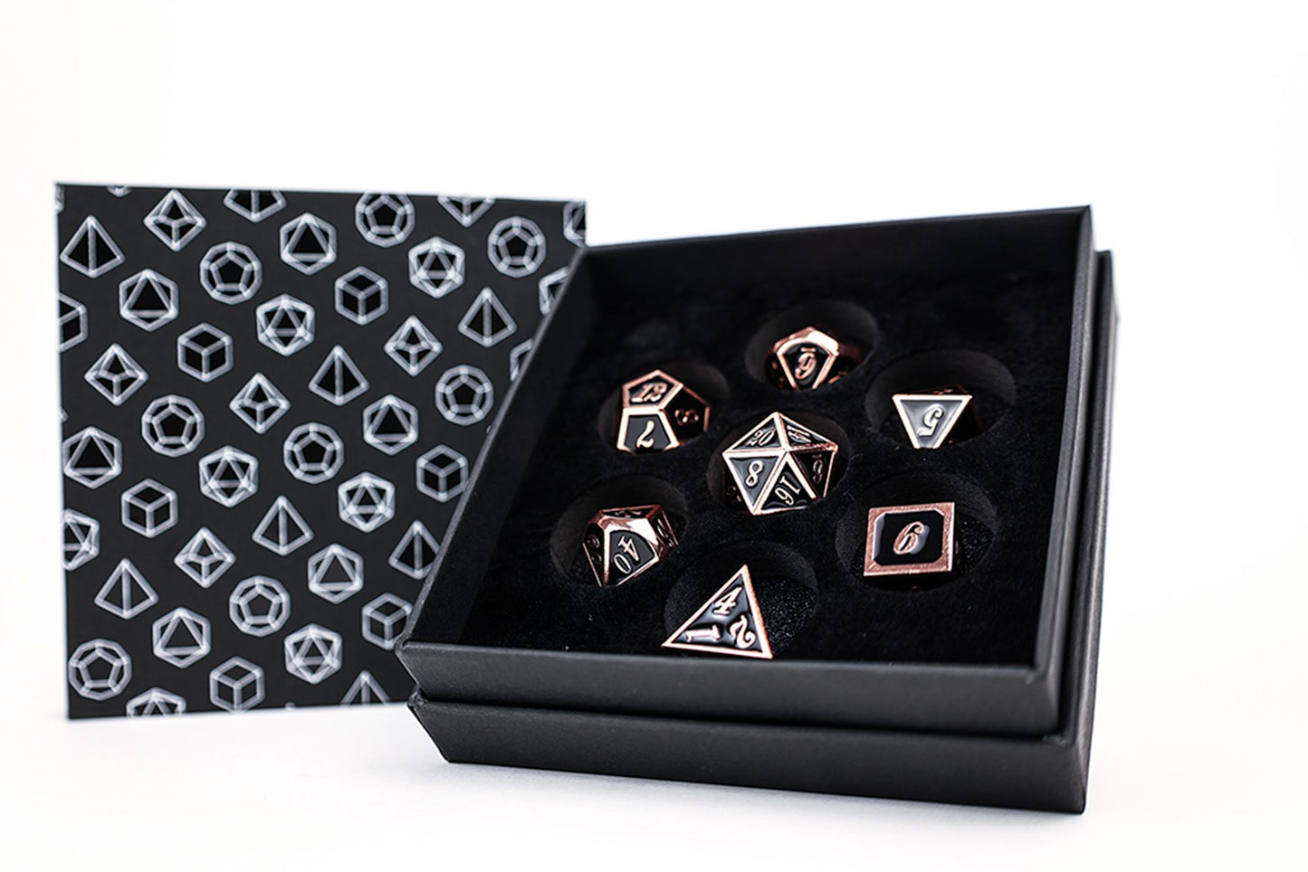 LPG METAL RPG DICE SET - SERIF BLACK/BRASS