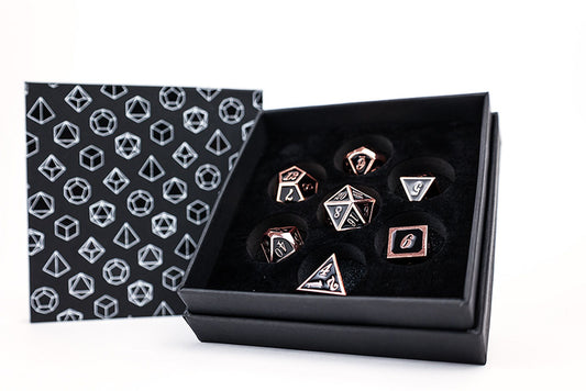 LPG METAL RPG DICE SET - SERIF BLACK/BRASS