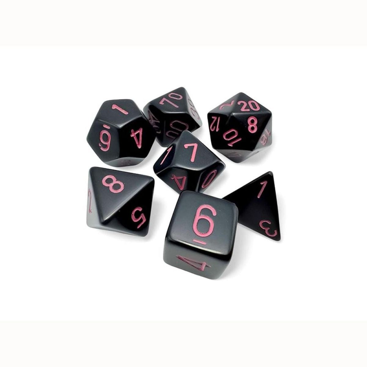 CHESSEX 7 DIE POLYHEDRAL DICE SET: OPAQUE BLACK PINK