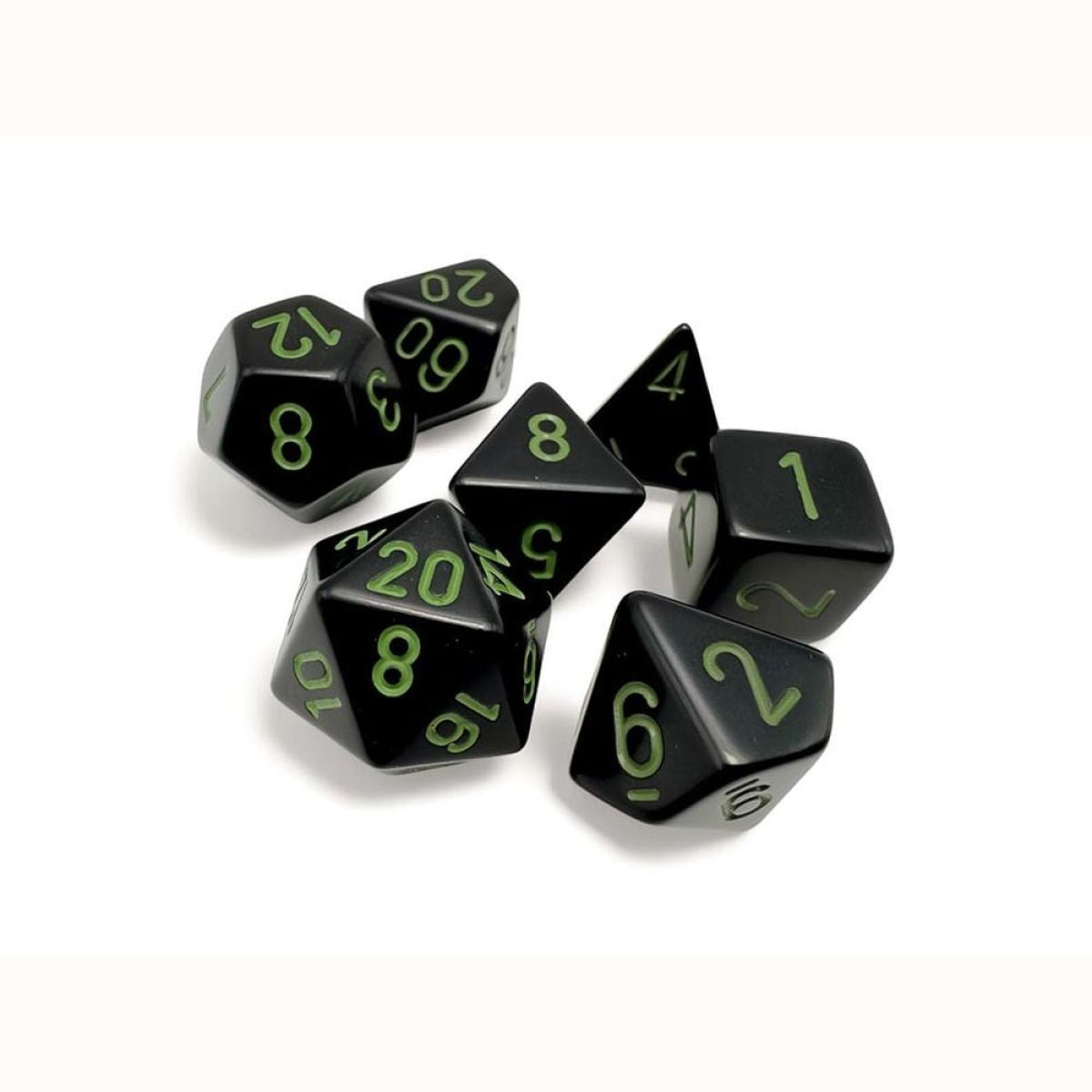CHESSEX 7 DIE POLYHEDRAL DICE SET: OPAQUE BLACK GREEN