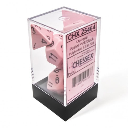 CHESSEX 7 DIE POLYHEDRAL DICE SET: PASTEL PINK/BLACK