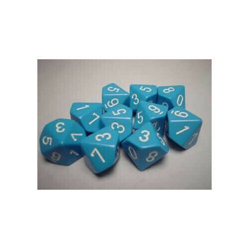 CHESSEX SET OF 10 d10 DICE: OPAQUE LIGHT BLUE/WHITE
