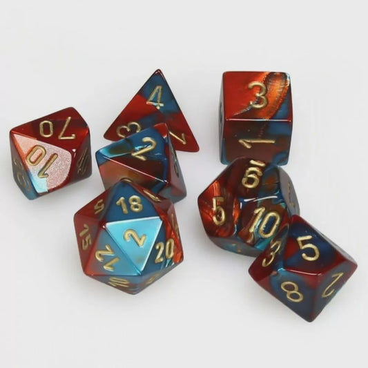 CHESSEX 7 DIE POLYHEDRAL DICE SET: GEMINI RED - TEAL/GOLD