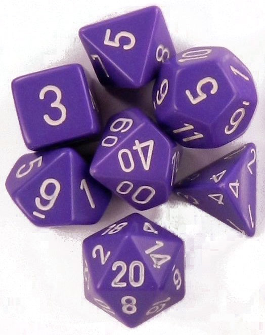 CHESSEX 7 DIE POLYHEDRAL DICE SET: OPAQUE PURPLE/WHITE