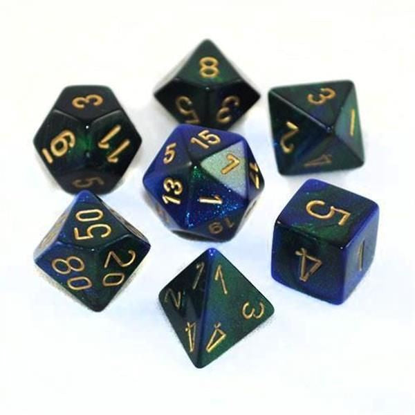 CHESSEX 7 DIE POLYHEDRAL DICE SET: GEMINI BLUE GREEN WITH GOLD