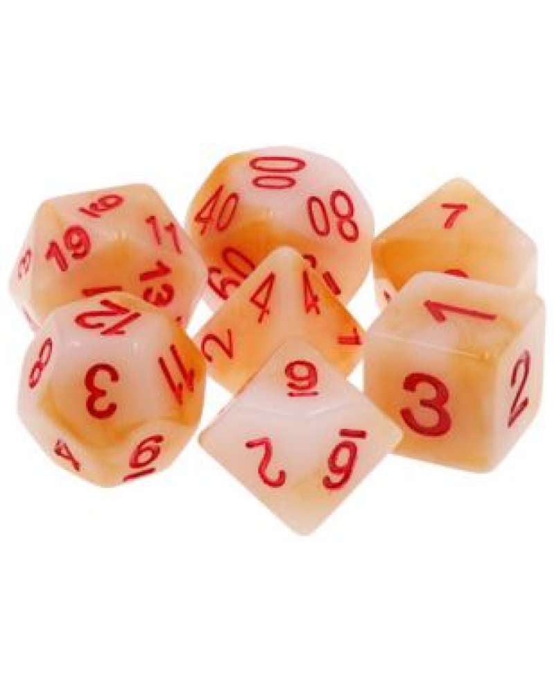 TMG 7 DIE POLYHEDRAL DICE SET: SCARAB'S BLOOD WHITE JADE