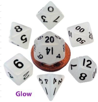 MDG MINI POLYHEDRAL DICE SET - GLOW CLEAR