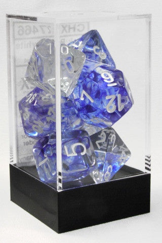 CHESSEX 7 DIE POLYHEDRAL DICE SET: NEBULA DARK BLUE WITH WHITE