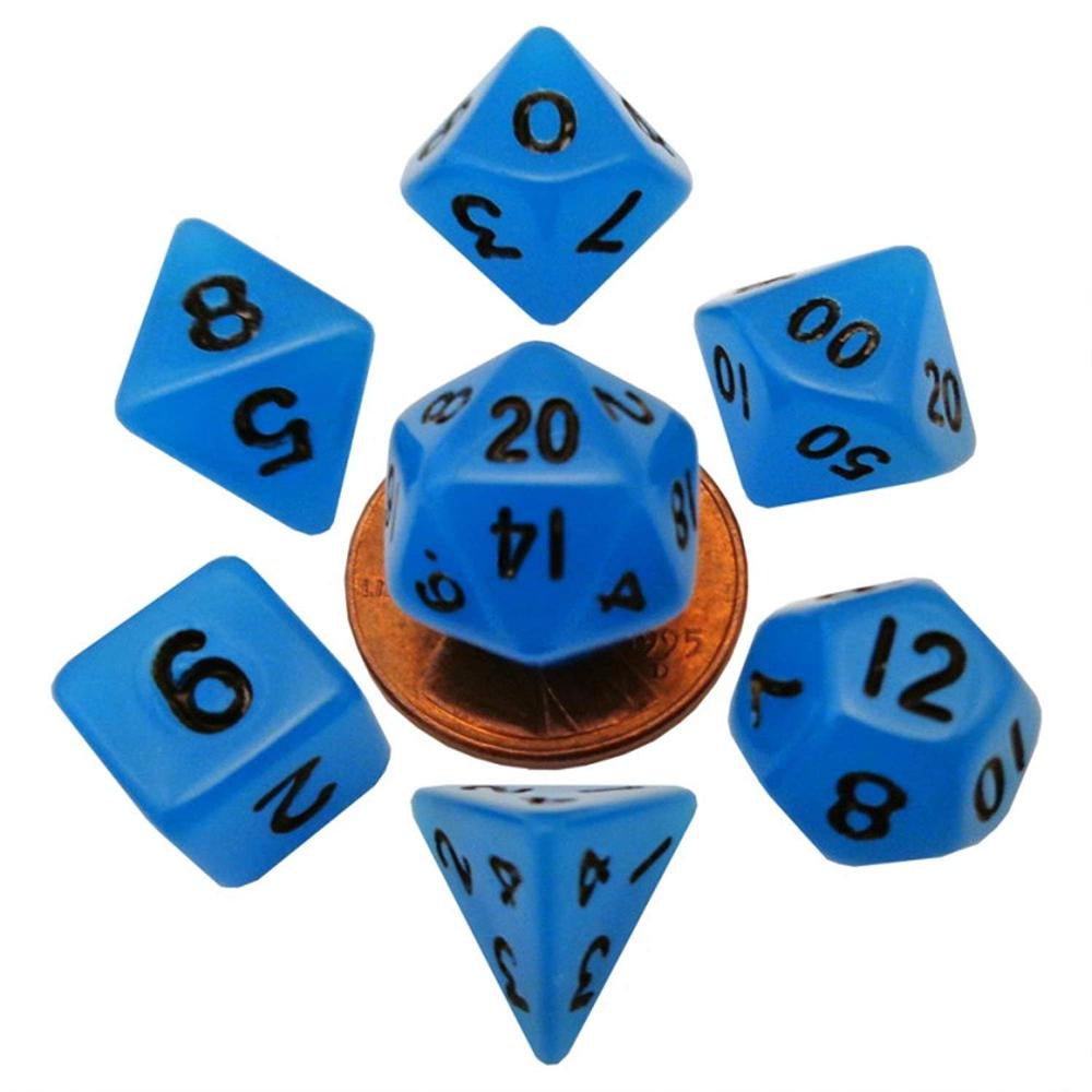 MDG MINI POLYHEDRAL DICE SET - GLOW BLUE