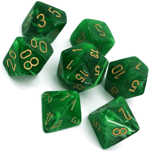 CHESSEX 7 DIE POLYHEDRAL DICE SET: VORTEX GREEN WITH GOLD