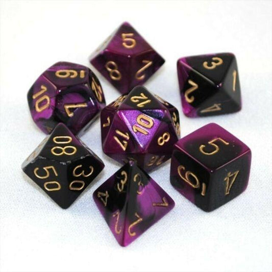 CHESSEX 7 DIE POLYHEDRAL DICE SET: GEMINI BLACK PURPLE WITH GOLD