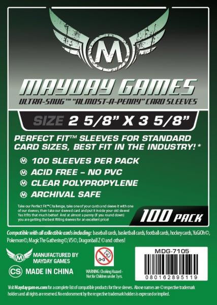 MAYDAY 100 PACK 2 5/8" X 3 5/8" CARD SLEEVES