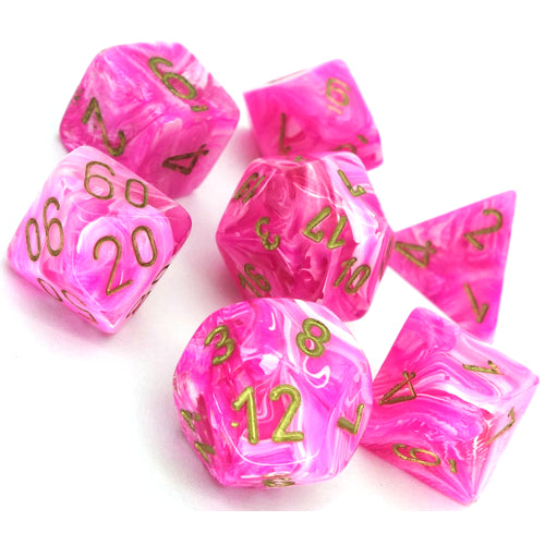 CHESSEX 7 DIE POLYHEDRAL DICE SET: VORTEX PINK WITH GOLD
