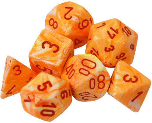 CHESSEX 7 DIE POLYHEDRAL DICE SET: FESTIVE SUNBURST WITH RED