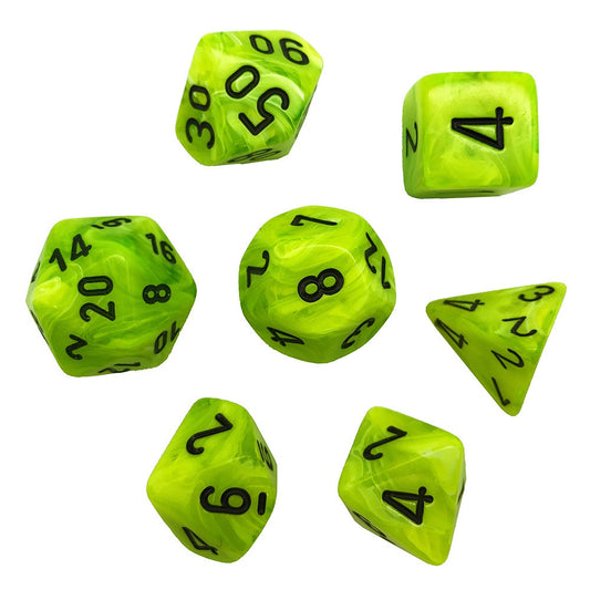 CHESSEX 7 DIE POLYHEDRAL DICE SET: VORTEX BRIGHT GREEN WITH BLACK