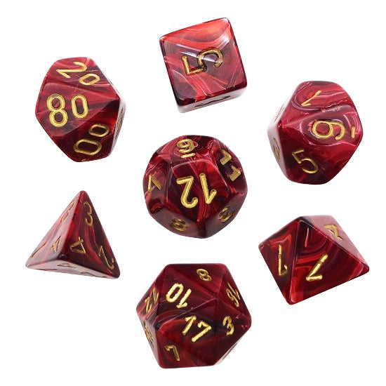CHESSEX 7 DIE POLYHEDRAL DICE SET: VORTEX BURGUNDY WITH GOLD