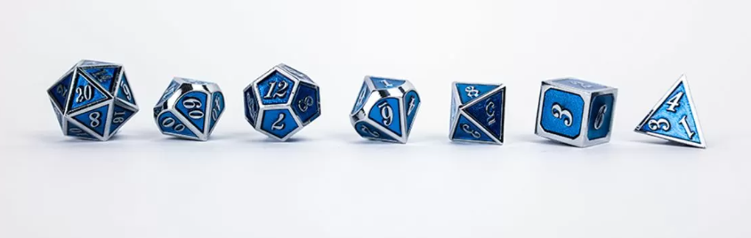 LPG METAL RPG DICE SET - SERIF BLUE/SILVER