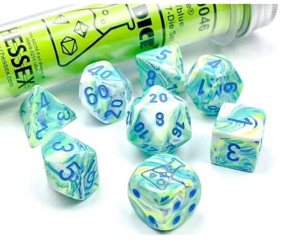 CHESSEX 7 DIE POLYHEDRAL DICE SET: LAB DICE Festive Garden/Blue