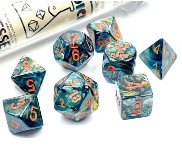 CHESSEX 7 DIE POLYHEDRAL DICE SET: LAB DICE Lustrous Alpestris/Orange