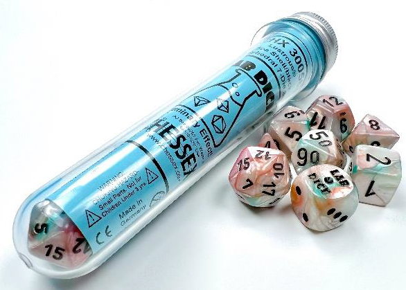 CHESSEX 7 DIE POLYHEDRAL DICE SET: LAB DICE Lustrous Sea Shell/Black