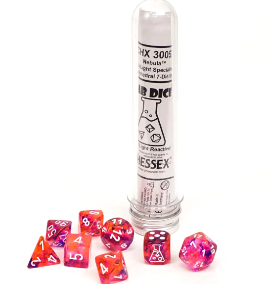 CHESSEX 7 DIE POLYHEDRAL DICE SET: LAB DICE Nebula Black Light Special/White