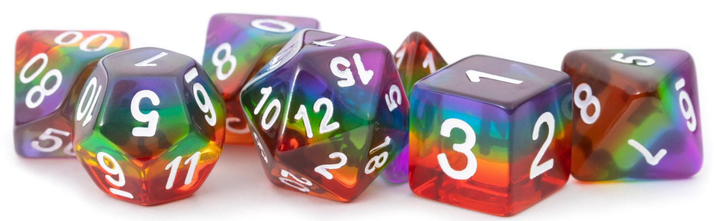MDG RESIN 7 DIE POLYHEDRAL DICE SET -TRANSLUCENT RAINBOW