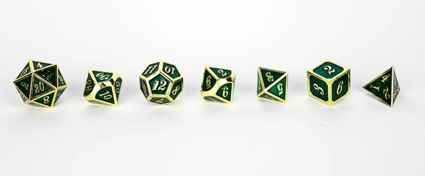 LPG METAL RPG DICE SET - SERIF GREEN/GOLD