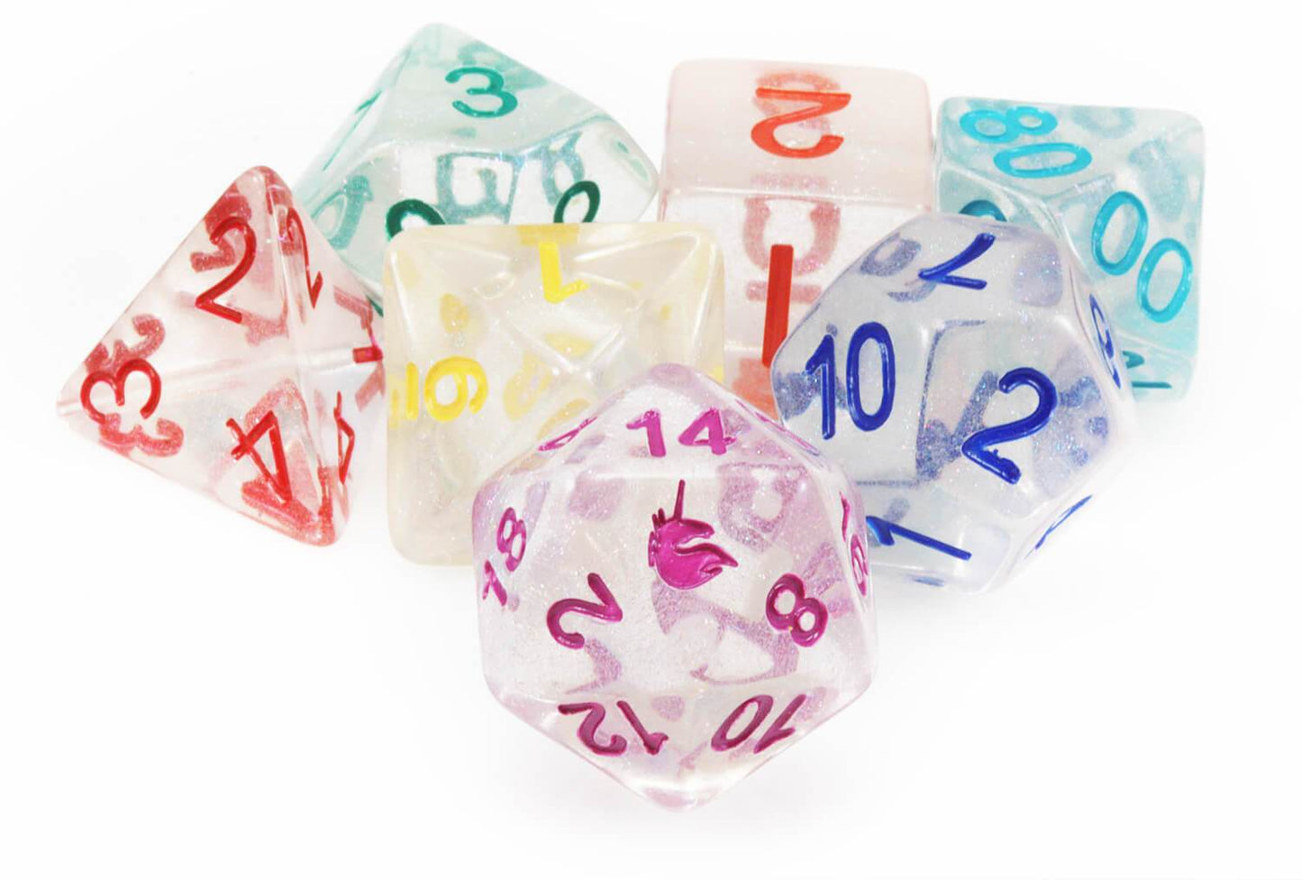 MDG RESIN 7 DIE POLYHEDRAL DICE SET - RAINBOW ICE