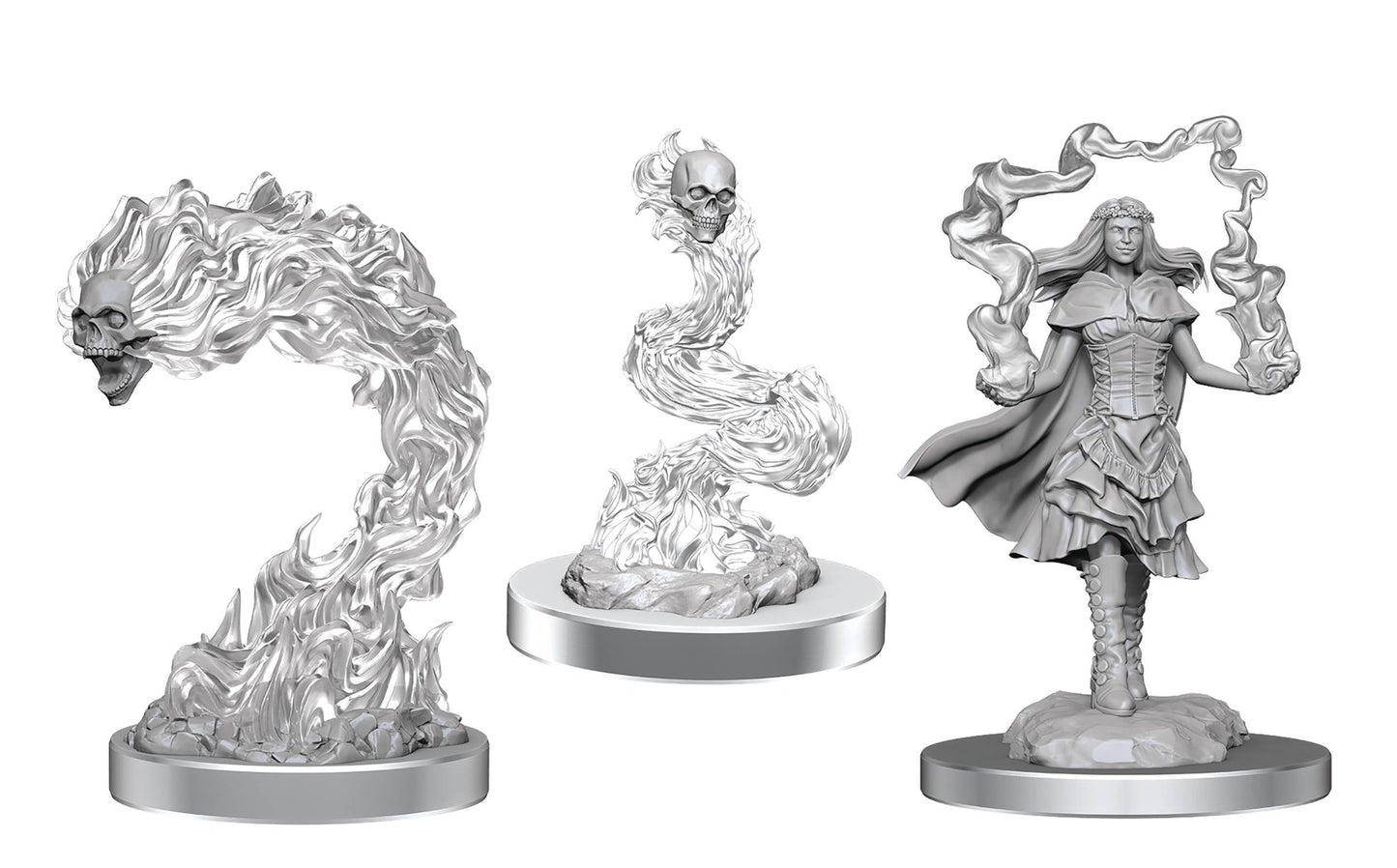 DUNGEONS & DRAGONS NOLZUR'S MARVELOUS UNPAINTED MINI: DARK SPELLCASTER & FLAMESKULLS