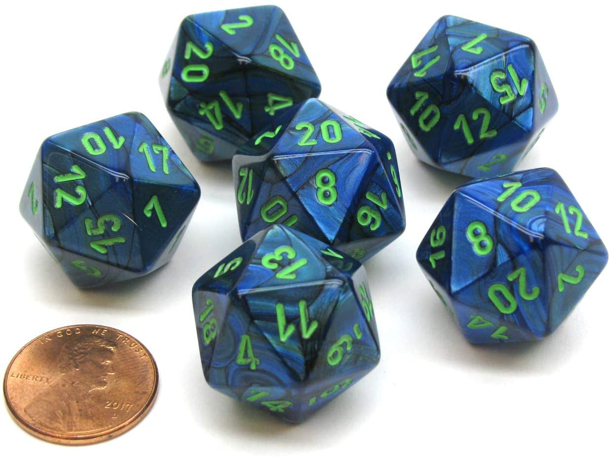 CHESSEX 7 DIE POLYHEDRAL DICE SET: LUSTROUS DARK BLUE WITH GREEN