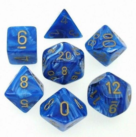 CHESSEX 7 DIE POLYHEDRAL DICE SET: VORTEX BLUE WITH GOLD