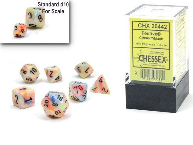 CHESSEX MINI 7 DIE POLYHEDRAL DICE SET: FESTIVE CIRCUS/BLACK
