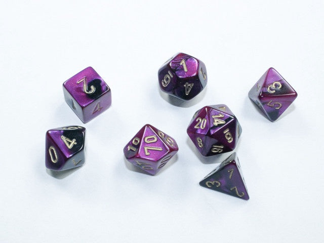CHESSEX MINI 7 DIE POLYHEDRAL DICE SET: GEMINI BLACK - PURPLE/GOLD