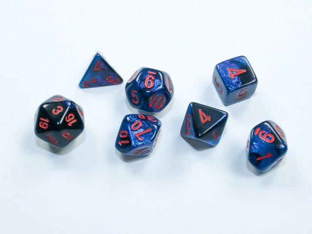 CHESSEX MINI 7 DIE POLYHEDRAL DICE SET: GEMINI BLACK - STARLIGHT/RED