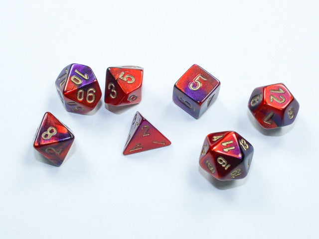 CHESSEX MINI 7 DIE POLYHEDRAL DICE SET: GEMINI PURPLE-RED/GOLD