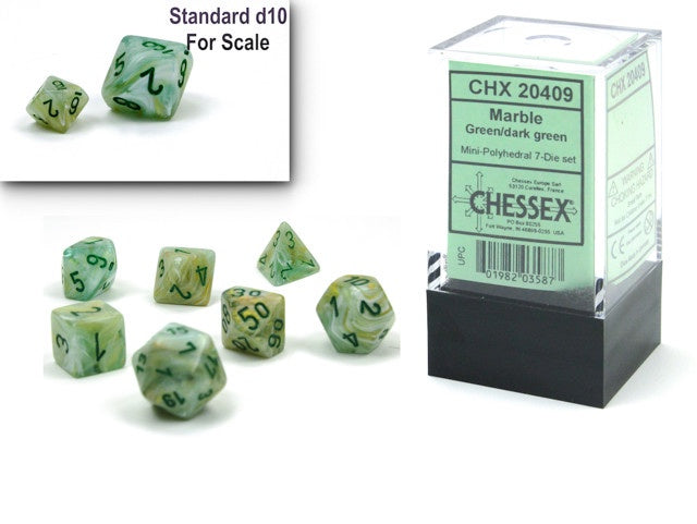 CHESSEX MINI 7 DIE POLYHEDRAL DICE SET: MARBLE GREEN/DARK GREEN
