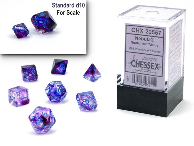 CHESSEX MINI 7 DIE POLYHEDRAL DICE SET: NEBULA NOCTURNAL/BLUE