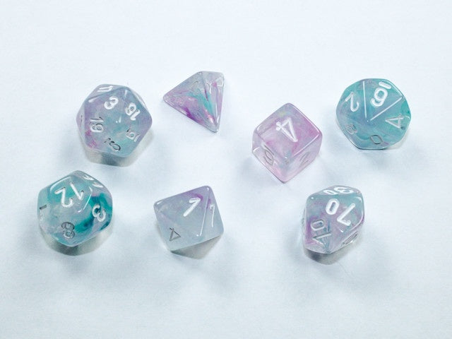 CHESSEX MINI 7 DIE POLYHEDRAL DICE SET: NEBULA WISTERIA/WHITE