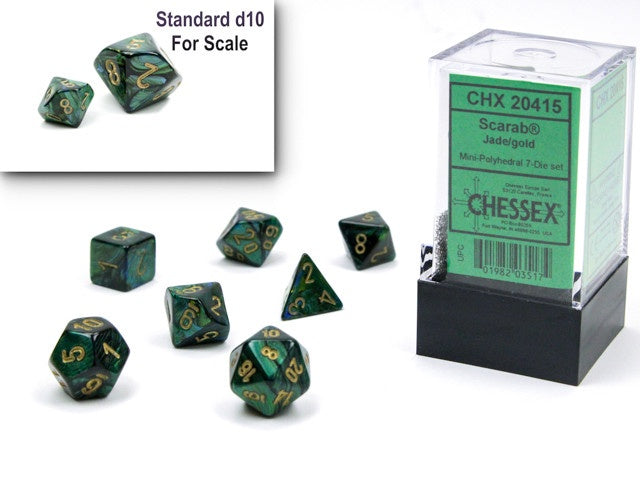 CHESSEX MINI 7 DIE POLYHEDRAL DICE SET: SCARAB JADE/GOLD
